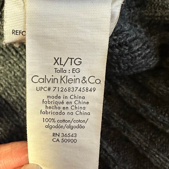 Calvin Klein Sweater Cardigan Size XL Dark Gray Full Zip Front Mock Neck - Picture 7 of 10